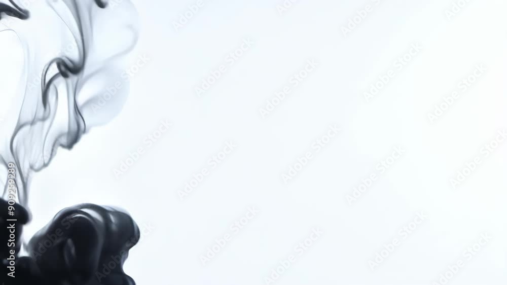 Black smoke from left side of frame, White background Black smoke from left side of frame, White background