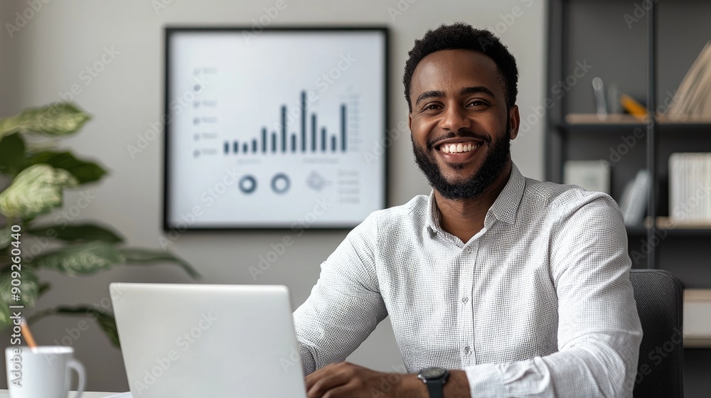 A minimalist, yet A minimalist, yet impactful image of a businessman sitting at his desk, a wide smile on his face. his laptop, and a large, framed chart showcasing his company's exponential growth. A minimalist, yet A minimalist, yet impactful image of a businessman sitting at his desk, a wide smile on his face. his laptop, and a large, framed chart showcasing his company's exponential growth.