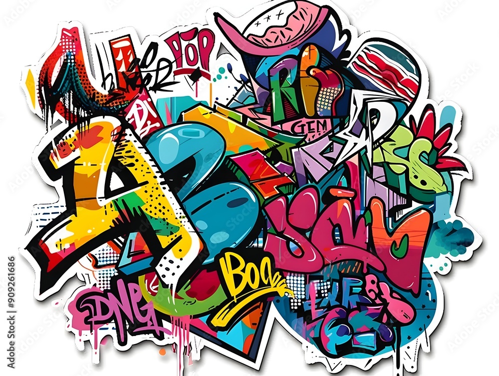 Naklejka premium Stylish Streetwear Graffiti Sticker Design for Trendy Fashion and Youth Culture
