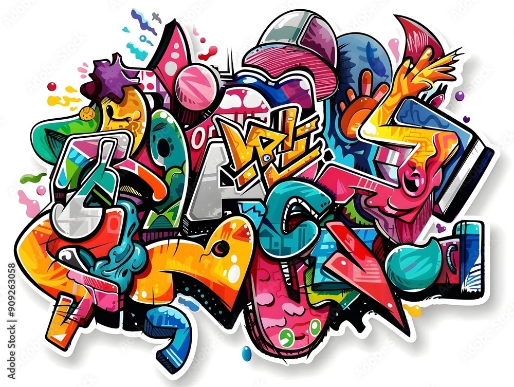 Naklejka premium Stylish Streetwear Graffiti Sticker Design for Apparel and Merchandising