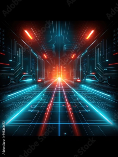 Cyberpunk Technology Corridor With Neon Lighting at Night