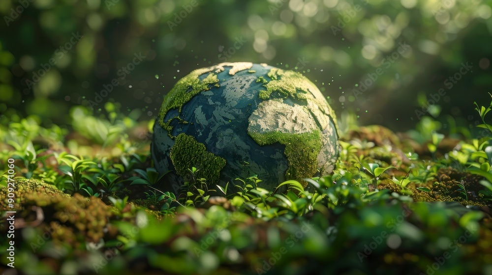 A green globe with plants growing around it, creating a lush and vibrant atmosphere. A green globe with plants growing around it, creating a lush and vibrant atmosphere.