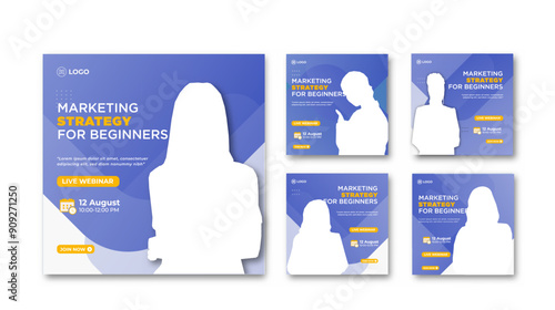 Marketing strategy Business conference online live webinar social media post or square banner template
