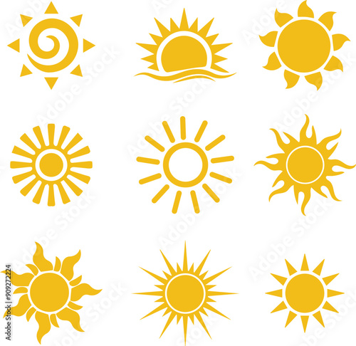 summer sun collection. Hand drawn style illustration set.

