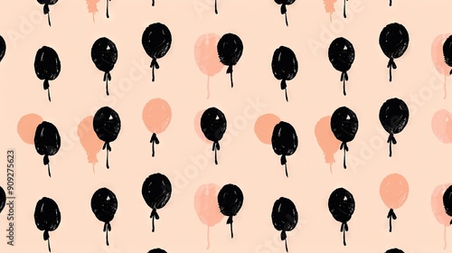   Black and Pink Balloons on Pink Background - A pattern of alternating black and pink balloons on a pink background, with a black outline of a balloon on the left side photo