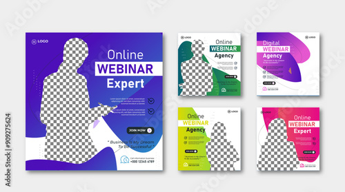 Online design digital banner business solutions live webinar and corporate social media post template 