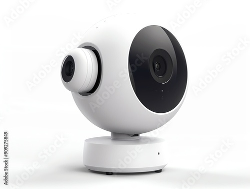 CCTV camera featuring AI facial recognition, cuttingedge tracking capabilities, sleek and modern design, white background, advanced surveillance technology