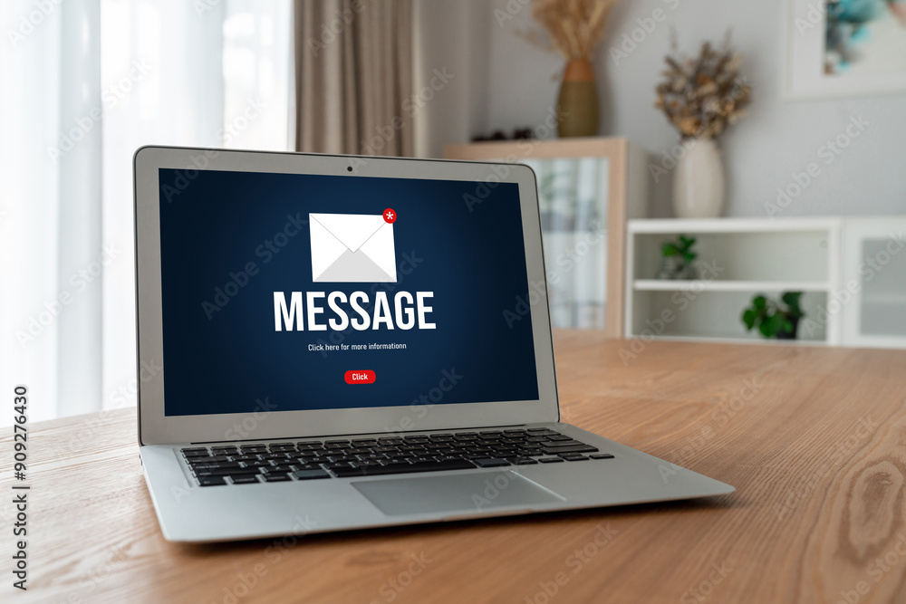 Email notification message showing on computer screen snugly. Digital marketing message information text from business to customer client Email notification message showing on computer screen snugly. Digital marketing message information text from business to customer client