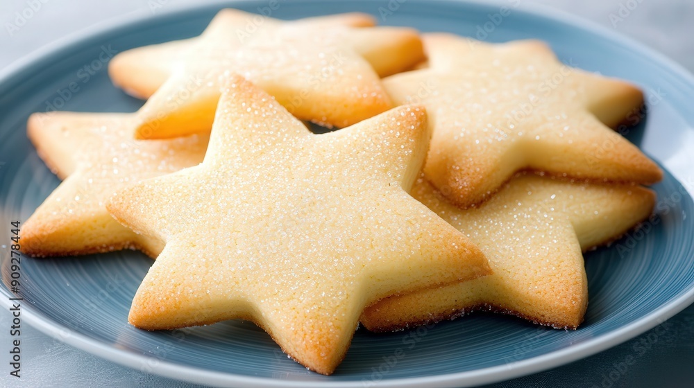 a plate of sugar cookies in the shape of stars on a plate, holiday christmas food with tree and lights a plate of sugar cookies in the shape of stars on a plate, holiday christmas food with tree and lights