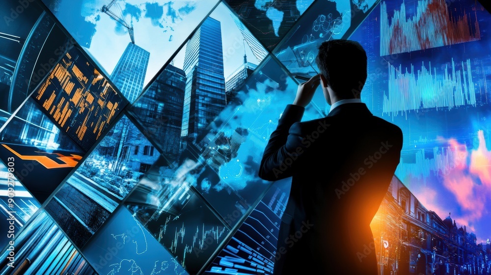 Obraz premium Collage background visual of various business scenes. Management strategy 