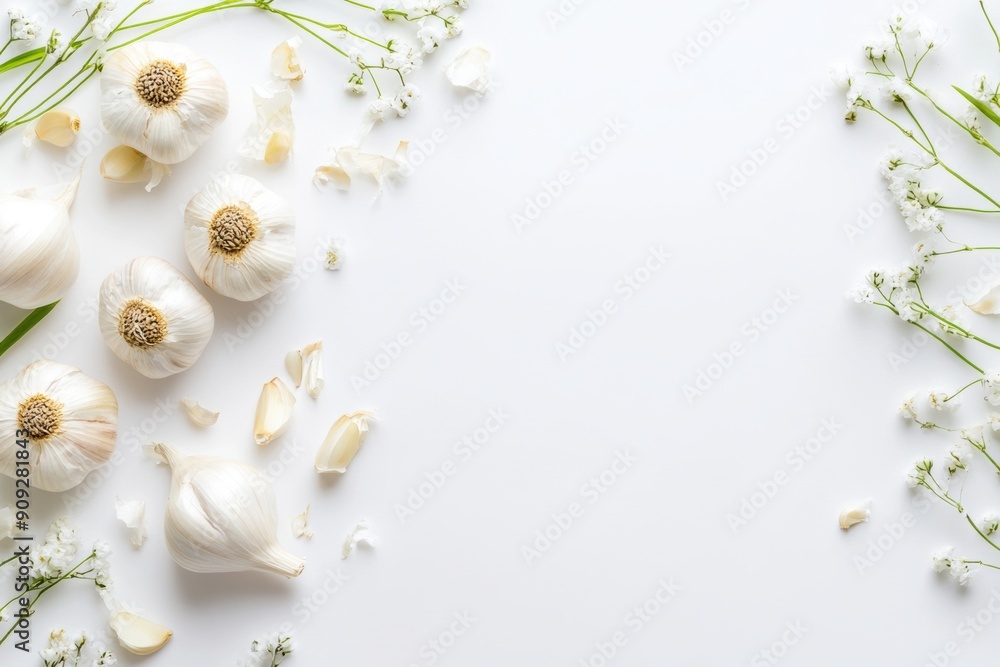 garlic and spices on white background garlic and spices on white background