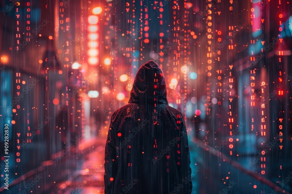Mysterious Figure in a Digital Rain Mysterious Figure in a Digital Rain