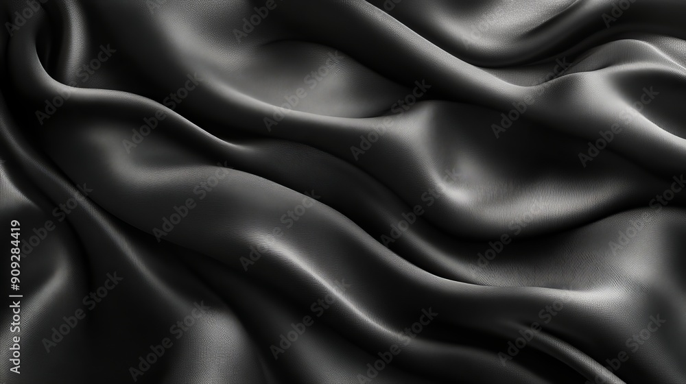 Obraz premium Black silk fabric with flowing folds, abstract texture. Luxury and elegance concept