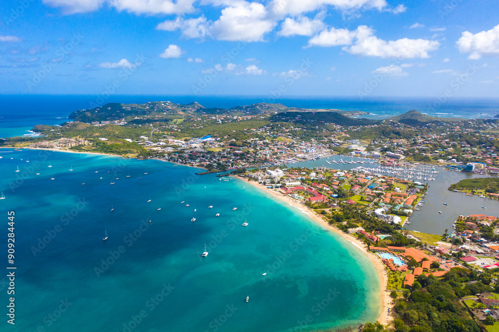 Fototapeta premium Amazing view of Rodney Bay Gros Islet land and sea tourist attraction