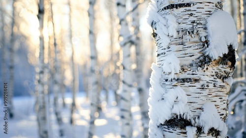 Wallpaper Mural Snow covered birch tree trunk in winter Torontodigital.ca