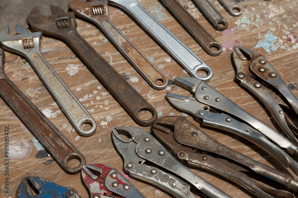 Background made from old hand metal tools Background made from old hand metal tools