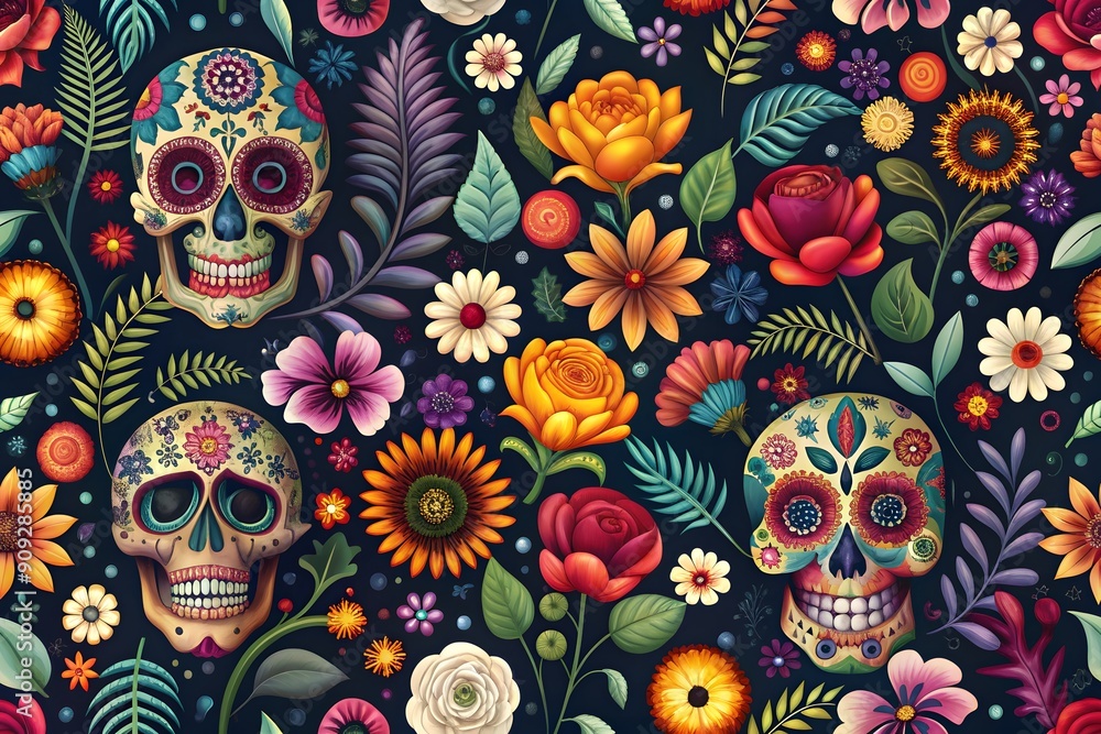 Day of the Dead skulls pattern. Mexican dead Cat. Dia de los muertos print. Day of the dead and Mexican tradition festival. Day of the dead sugar skull isolated. Dia de los Muertos tattoo skulls.
Day of the Dead skulls pattern. Mexican dead Cat. Dia de los muertos print. Day of the dead and Mexican tradition festival. Day of the dead sugar skull isolated. Dia de los Muertos tattoo skulls.