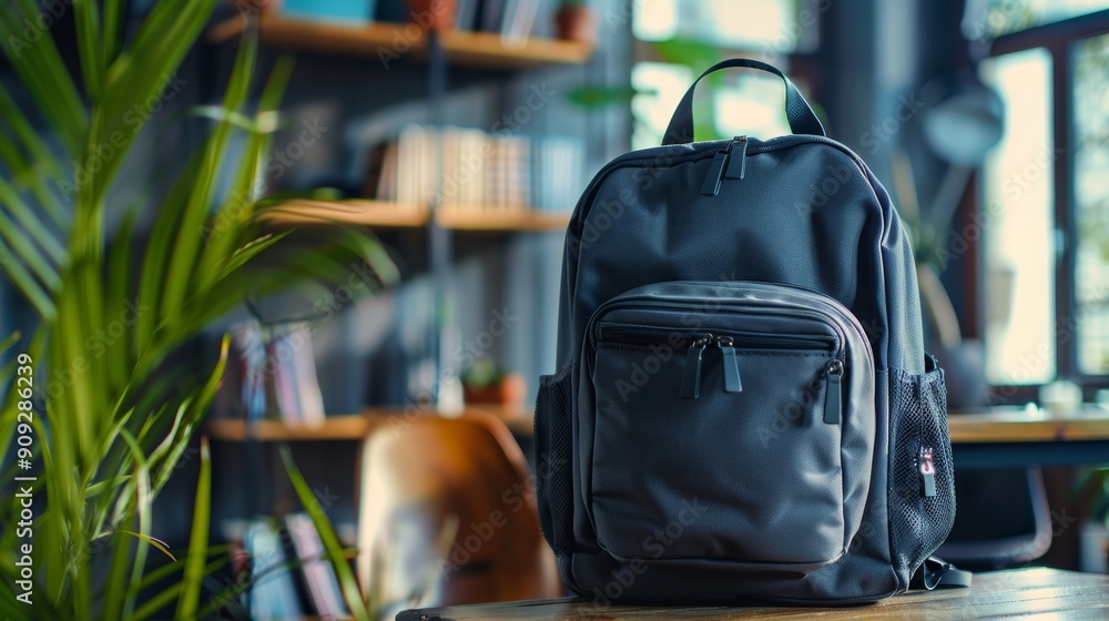 Smart Black School Backpack with Multiple Pockets for Students and Professionals in a Cozy Study Room Smart Black School Backpack with Multiple Pockets for Students and Professionals in a Cozy Study Room