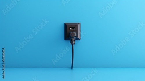 The black plug is plugged into the power lines on blue background