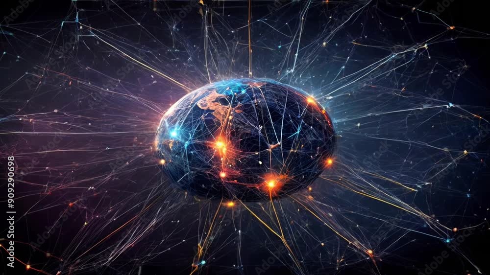 Global digital network of artificial intelligence brains sending data ...
