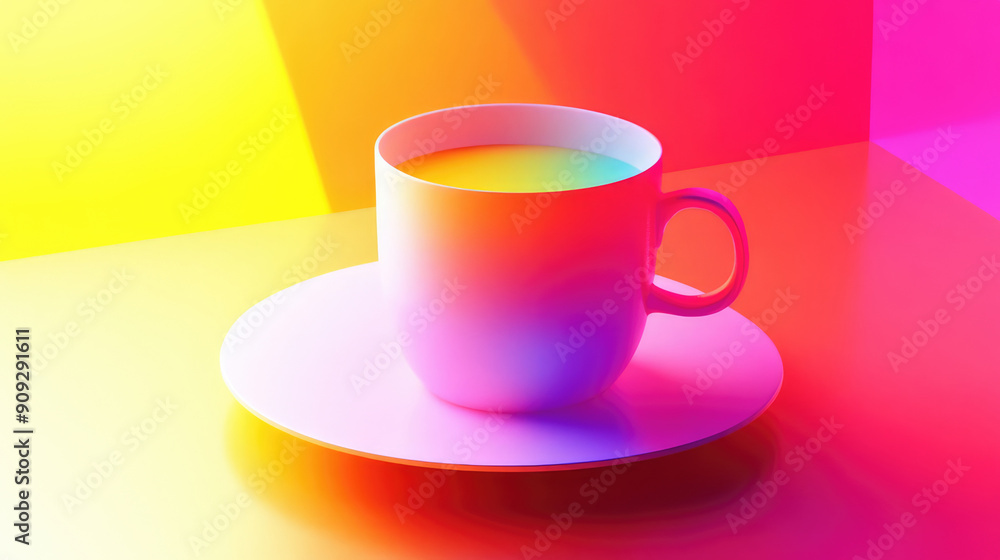 An image showcasing a brightly colored cup on a reflective, patterned surface, highlighting vibrant hues and an exciting play of lights creating a visually striking composition. An image showcasing a brightly colored cup on a reflective, patterned surface, highlighting vibrant hues and an exciting play of lights creating a visually striking composition.