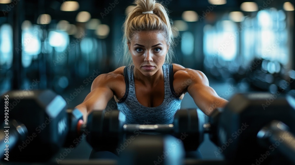 Fototapeta premium Fit Woman Working Out with Dumbbells