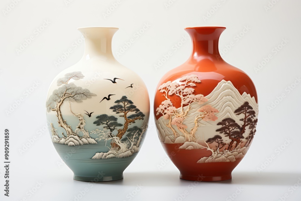 Pair of Exquisite Porcelain Vases with Traditional Landscape Art Pair of Exquisite Porcelain Vases with Traditional Landscape Art
