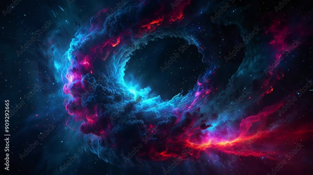 Abstract background swirl wave smoke cloud energy in dark space. galaxy wormhole, energy smoke wave, ring of fire vortex. Universe galaxy cosmic wallpaper. 4K