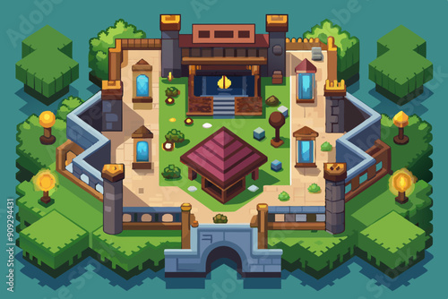 Top down perspective indie game mansion art vector