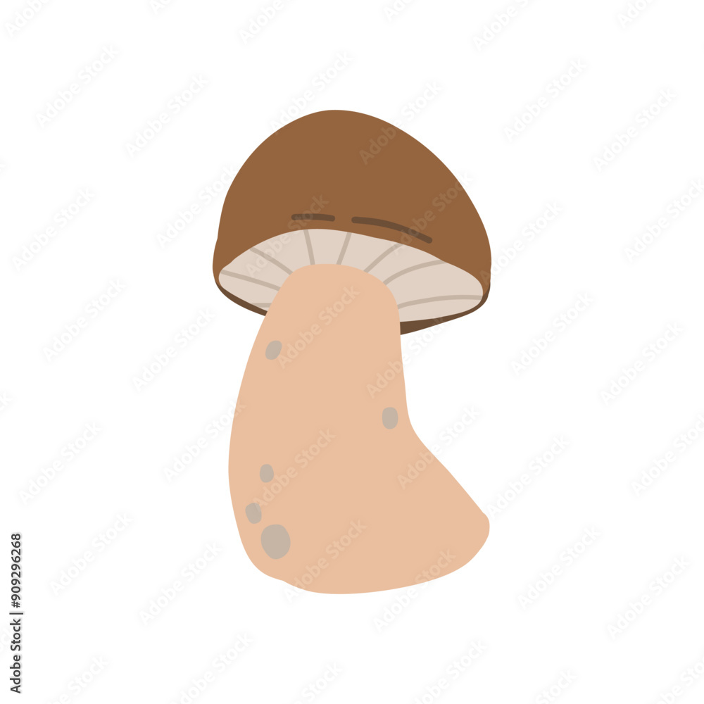 Illustrated brown mushroom with a thick stem and a rounded cap, showcasing a side view. This botanical design captures the essence of forest fungi in a simple, natural style. Illustrated brown mushroom with a thick stem and a rounded cap, showcasing a side view. This botanical design captures the essence of forest fungi in a simple, natural style.