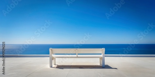 A lone white bench overlooking the endless blue ocean  bench  ocean  sky  vacation