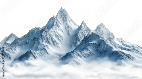 Snow mountains landscape isolated on white or transparent