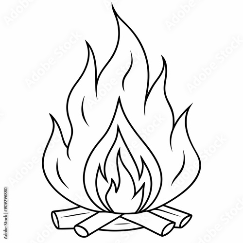 Wood fire line art vector