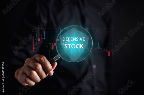 Searching Defensive stock protection in economic crisis and recession or stock market down, Worldwide business crisis trend as a financial stock economic fall or falling downtrend. photo