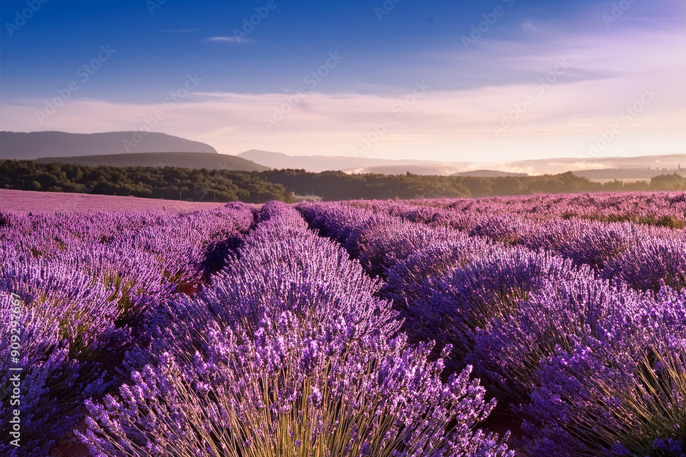 Obraz premium lavender field at sunset