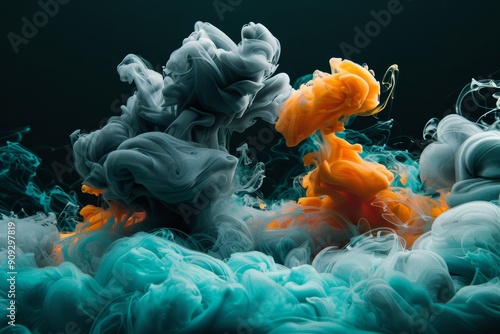 Dynamic Clash of Colorful Smoke in Red, Blue, and Yellow photo