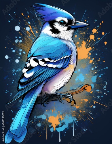 Psychadelic theme Blue Jay. Spirit Animal totem guide illustration photo