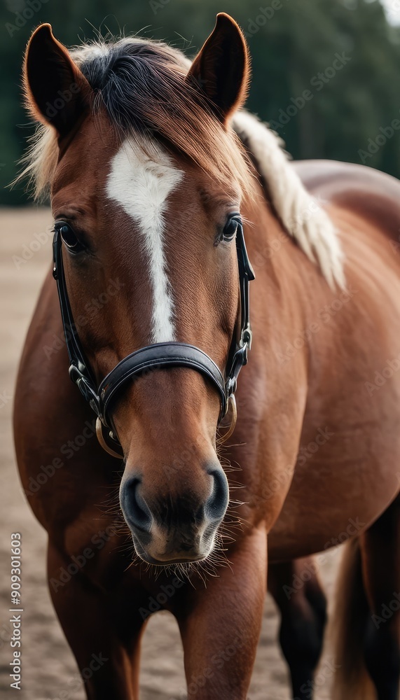 A close-up portrait of a horse with a sleek mane, surrounded by the peaceful embrace of a quiet meadow, capturing the essence of equine elegance A close-up portrait of a horse with a sleek mane, surrounded by the peaceful embrace of a quiet meadow, capturing the essence of equine elegance