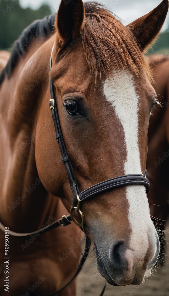 A close-up portrait of a horse with a sleek mane, surrounded by the peaceful embrace of a quiet meadow, capturing the essence of equine elegance A close-up portrait of a horse with a sleek mane, surrounded by the peaceful embrace of a quiet meadow, capturing the essence of equine elegance