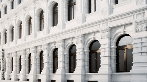 Close-up of the facade of a building with white columns.