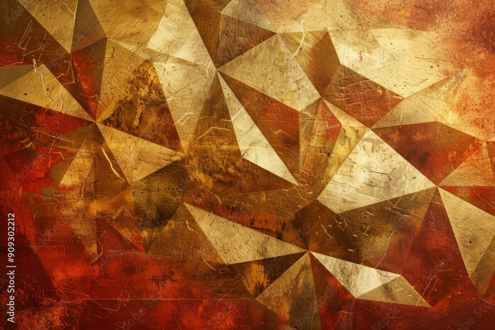 Vibrant abstract background with geometric shapes in red and golden hues, with a textured finish Vibrant abstract background with geometric shapes in red and golden hues, with a textured finish