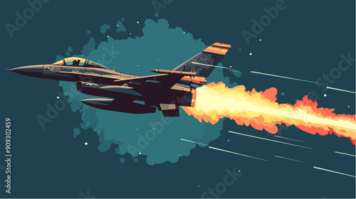 Illustration of a jet fighter. Air force. Military aircraft. Plane.