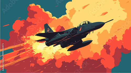 Illustration of a jet fighter. Air force. Military aircraft. Plane.