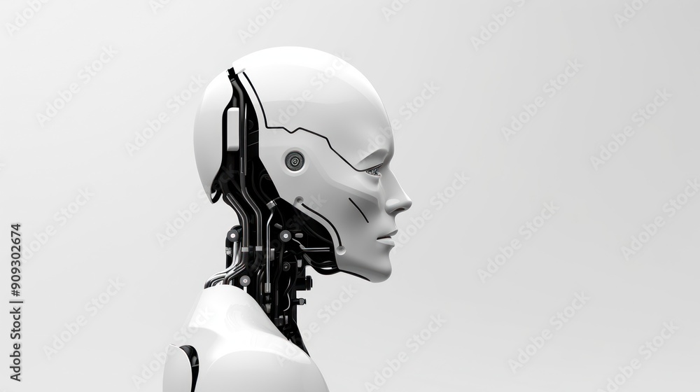 Humanoid robot on white background with blank space for text Humanoid robot on white background with blank space for text