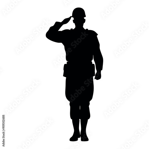 a army soildier stand and salute position, vector silhouette isolated white background photo