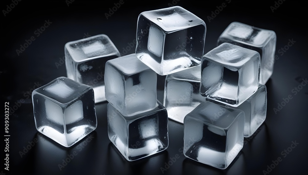 Stacked transparent ice cubes on a dark background Stacked transparent ice cubes on a dark background