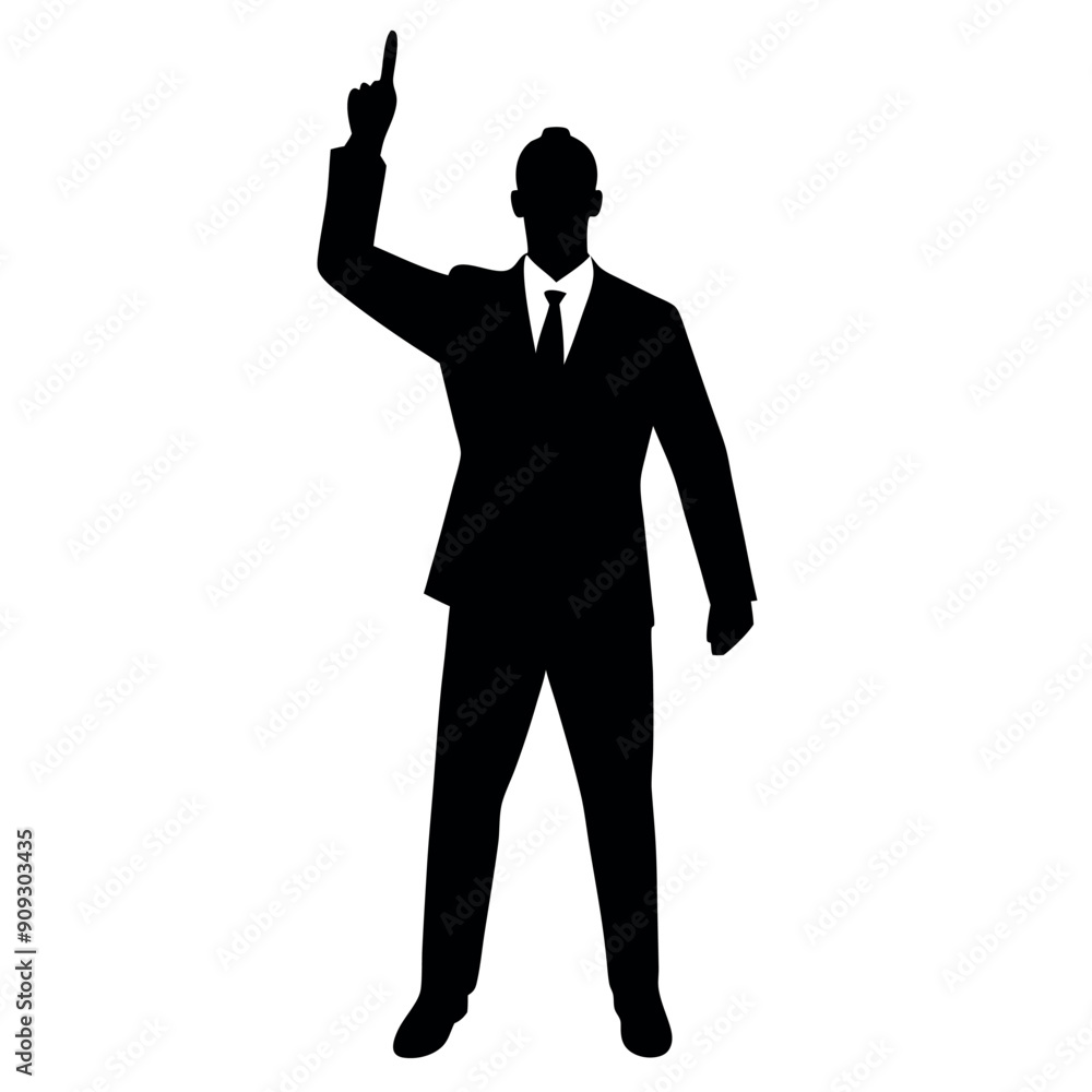 A business man stand with pointing his finger on the up vector silhouette A business man stand with pointing his finger on the up vector silhouette