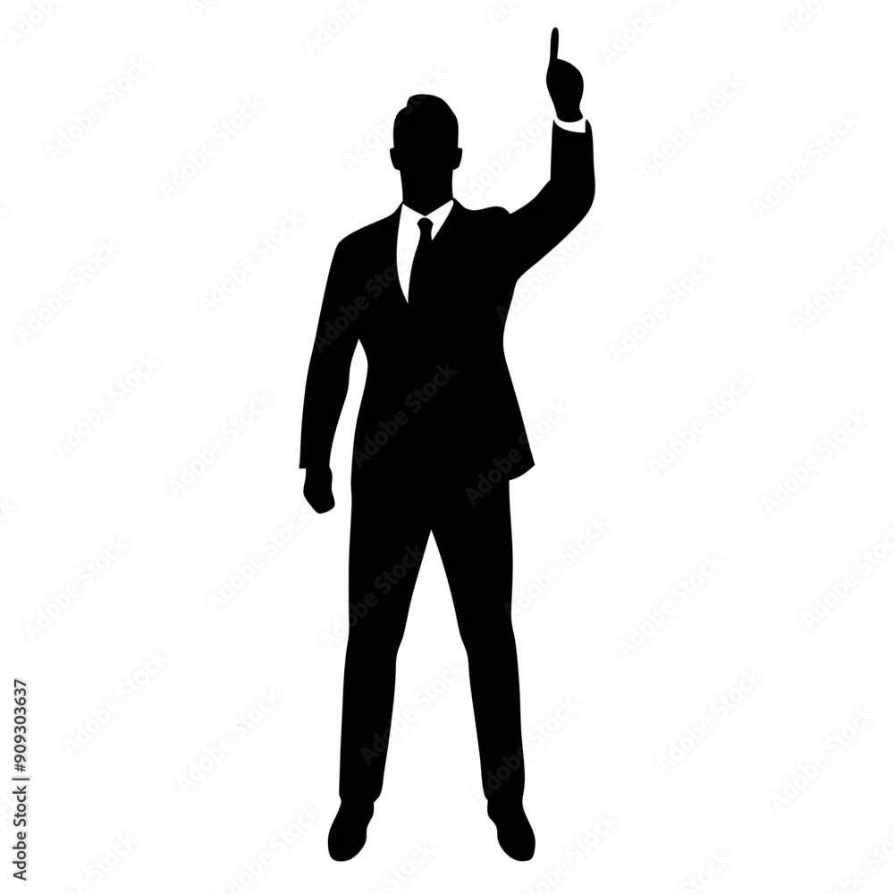 A business man stand with pointing his finger on the up vector silhouette A business man stand with pointing his finger on the up vector silhouette