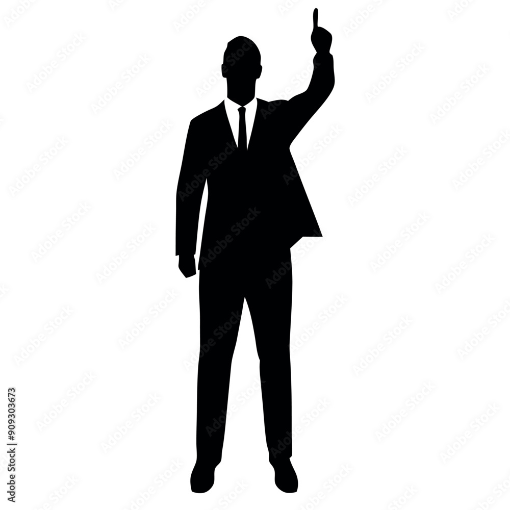 A business man stand with pointing his finger on the up vector silhouette A business man stand with pointing his finger on the up vector silhouette