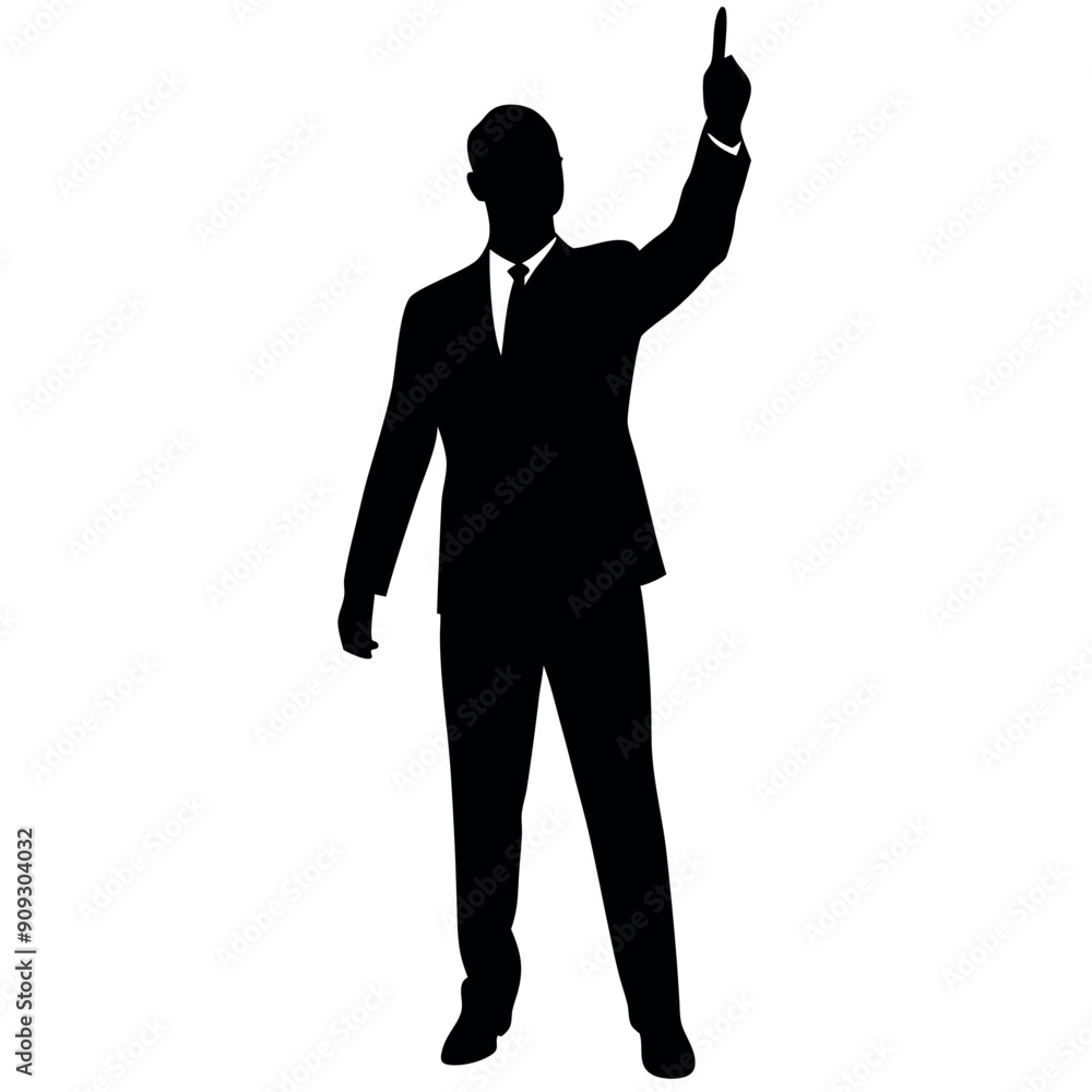 A business man stand with pointing his finger on the up vector silhouette A business man stand with pointing his finger on the up vector silhouette